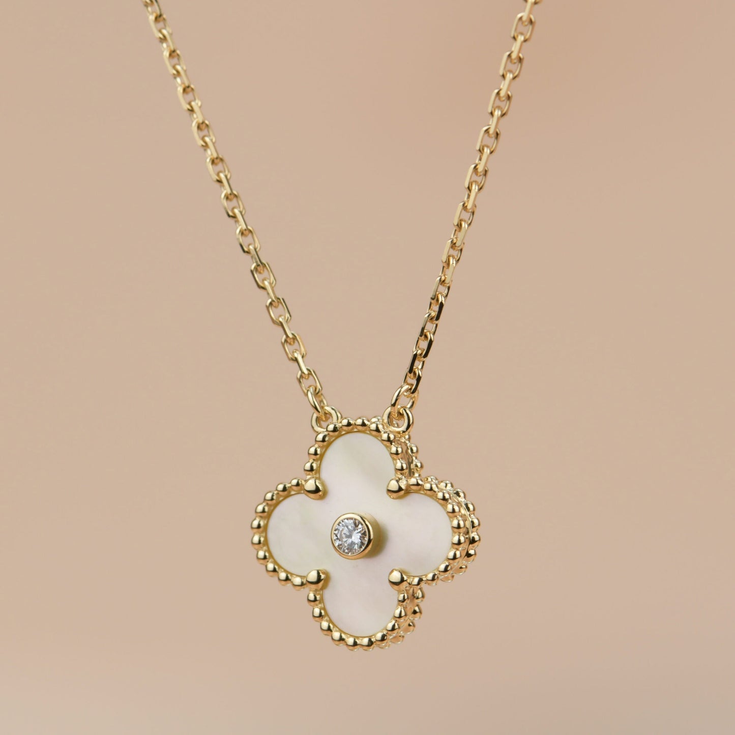 [Love's Uplift]CLOVER 15MM DIAMOND GOLD MOTHER OF PEARL NECKLACE