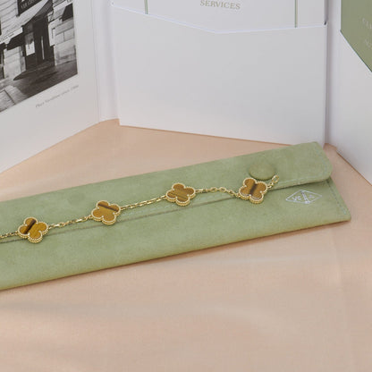[Love's Uplift]CLOVER  5 MOTIFS TIGER EYE BRACELET