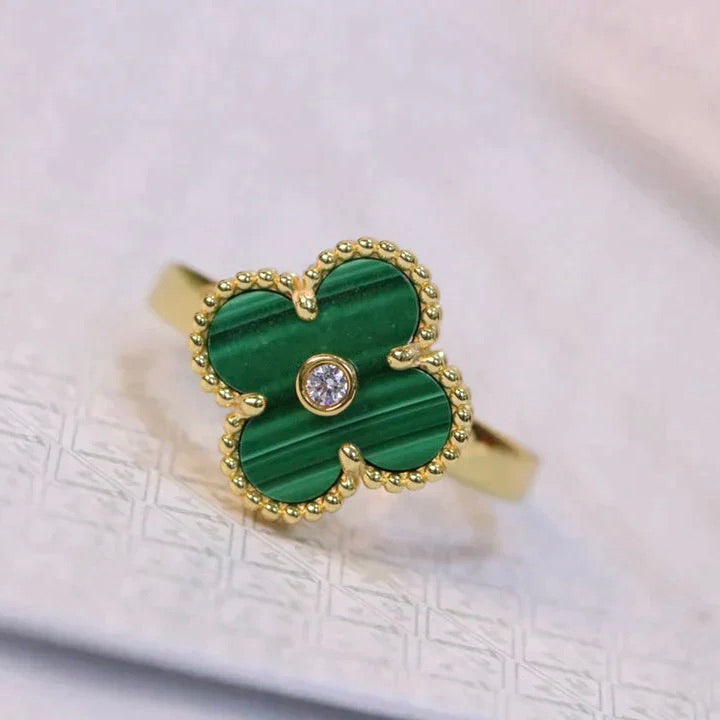 [Love's Uplift]CLOVER MALACHITE RING GOLD DIAMOND