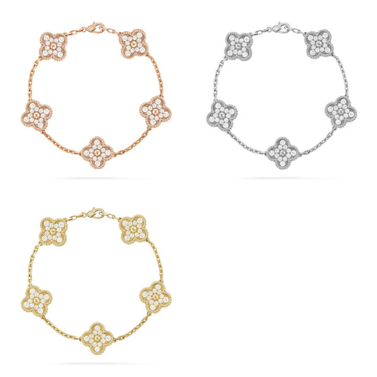 [Love's Uplift] CLOVER 5 MOTIF FULL DIAMOND BRACELET COLLECTION