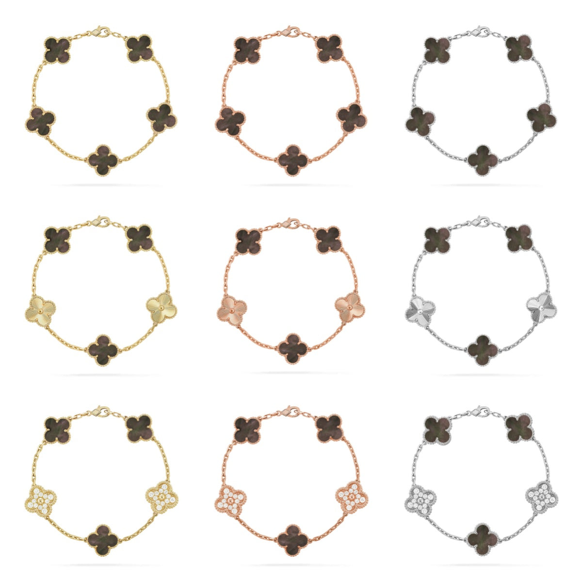 [Love's Uplift] CLOVER 5 MOTIF GRAY MOP BRACELET COLLECTION