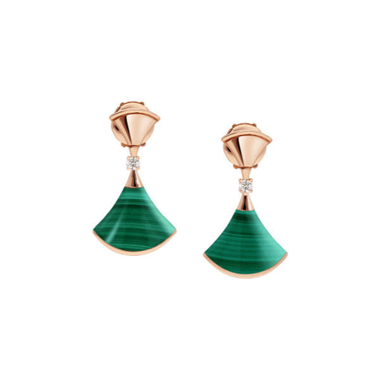 [Love's Uplift]DREAM MALACHITE PINK GOLD EARRINGS