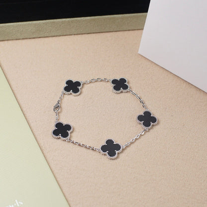 [Love's Uplift]CLOVER 5 MOTIF ONYXS  BRACELET SILVER