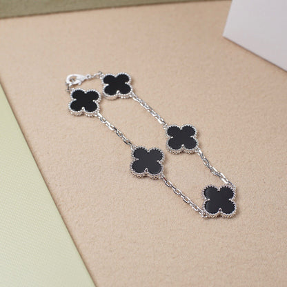 [Love's Uplift]CLOVER 5 MOTIF ONYXS  BRACELET SILVER