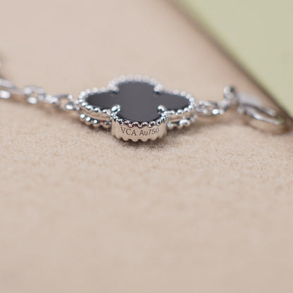 [Love's Uplift]CLOVER 5 MOTIF ONYXS  BRACELET SILVER