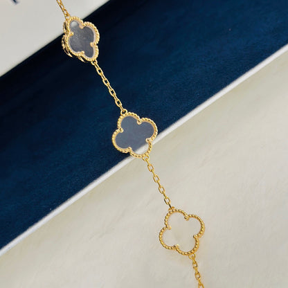 [Love's Uplift]CLOVER 5 MOTIF ROCK CRYSTAL PINK GOLD BRACELET