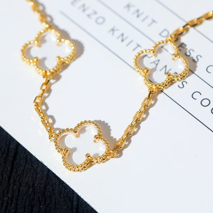 [Love's Uplift]CLOVER 5 MOTIF ROCK CRYSTAL PINK GOLD BRACELET