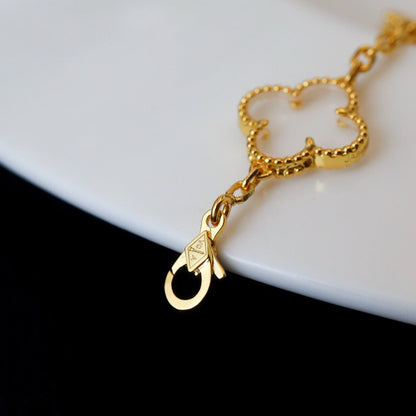 [Love's Uplift]CLOVER 5 MOTIF ROCK CRYSTAL PINK GOLD BRACELET