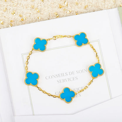 [Love's Uplift]CLOVER 5 MOTIFS TURQUOISE BRACELET