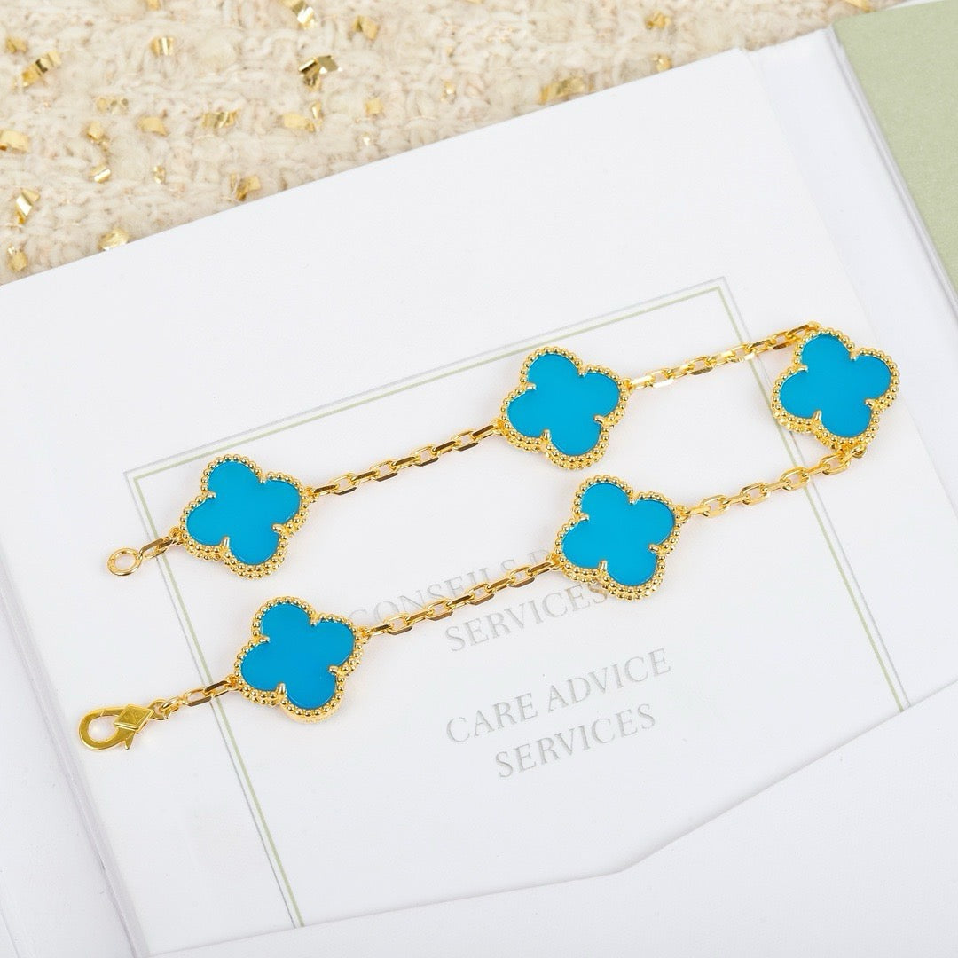 [Love's Uplift]CLOVER 5 MOTIFS TURQUOISE BRACELET