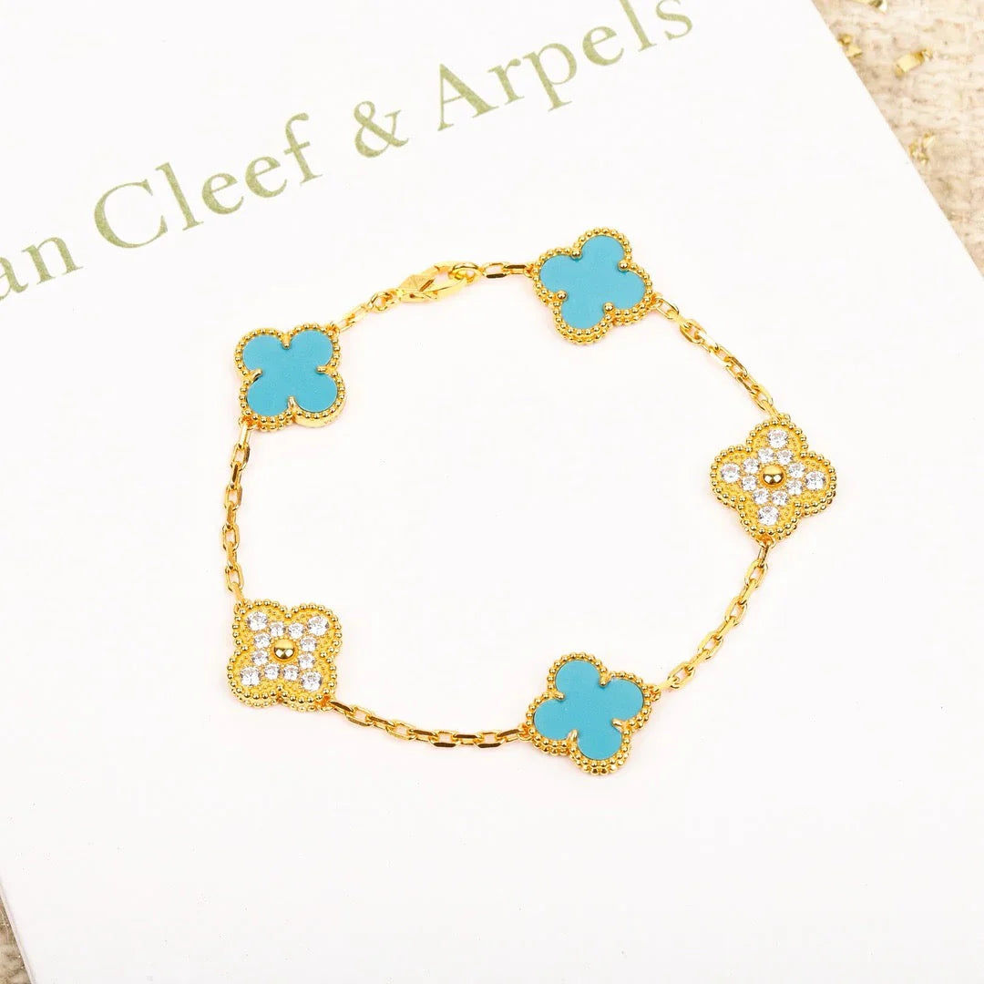 [Love's Uplift] CLOVER 5 MOTIF TURQUOISE BRACELET COLLECTION