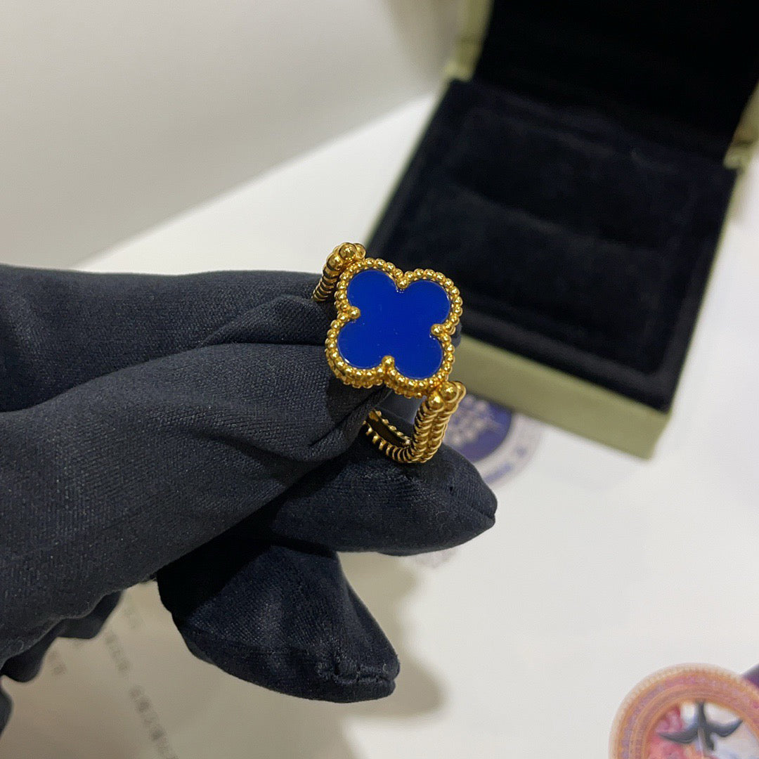 [Love's Uplift]CLOVER RIVERSIBLE BLUE AGATE RING