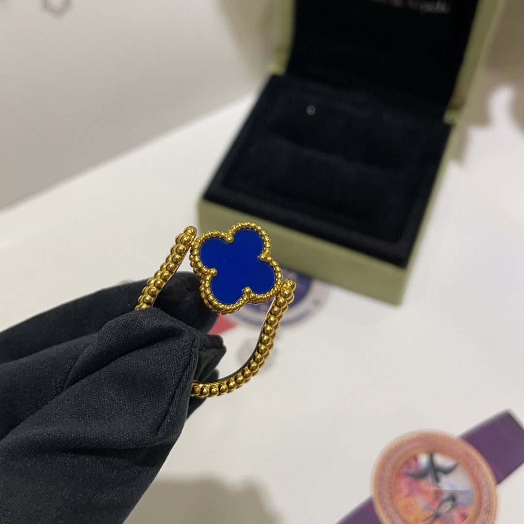 [Love's Uplift]CLOVER RIVERSIBLE BLUE AGATE RING