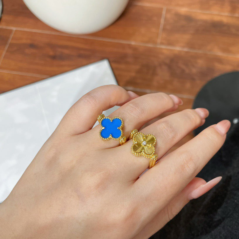 [Love's Uplift]CLOVER RIVERSIBLE BLUE AGATE RING