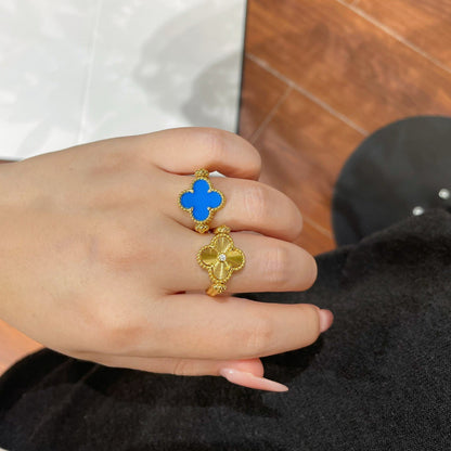 [Love's Uplift]CLOVER RIVERSIBLE BLUE AGATE RING