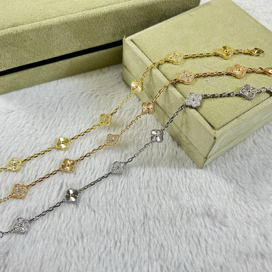 [Love's Uplift]CLOVER 6 MOTIF DIAMOND LASER BRACELET