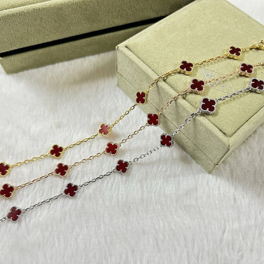 [Love's Uplift]CLOVER 6 MOTIF RED AGATE BRACELET