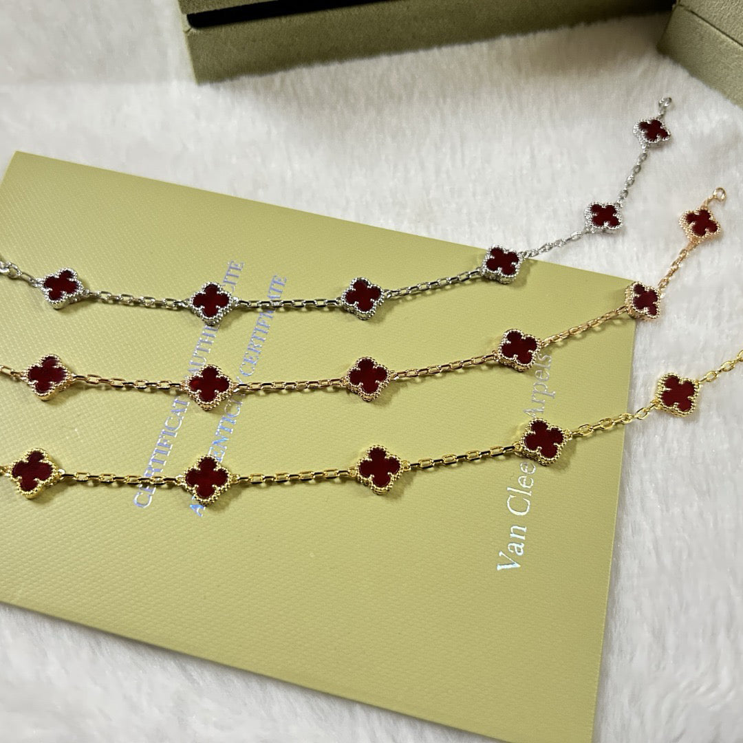 [Love's Uplift]CLOVER 6 MOTIF RED AGATE BRACELET