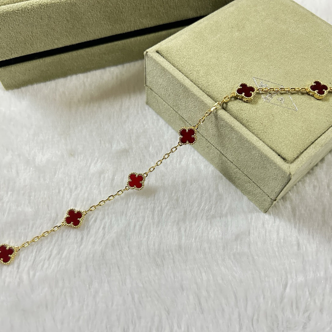 [Love's Uplift]CLOVER 6 MOTIF RED AGATE BRACELET