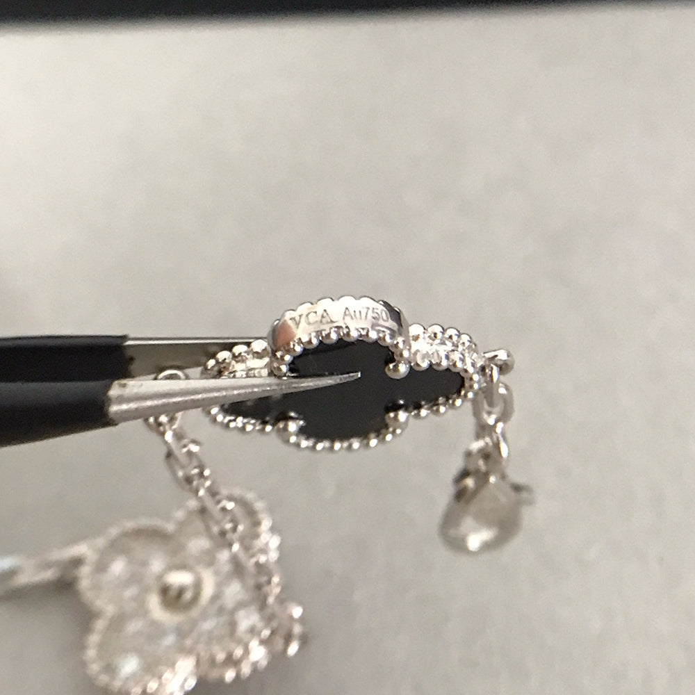 [Love's Uplift]CLOVER 5 MOTIF ONYXS DIAMOND BRACELET SILVER