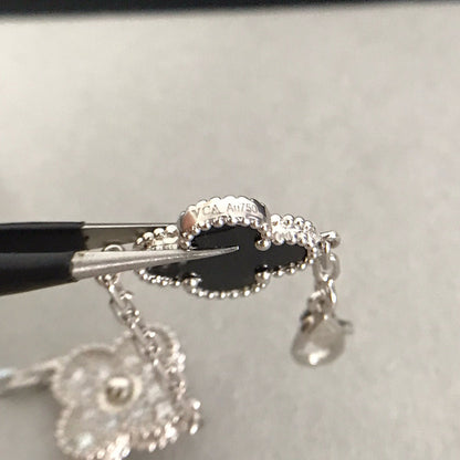 [Love's Uplift]CLOVER 5 MOTIF ONYXS DIAMOND BRACELET SILVER