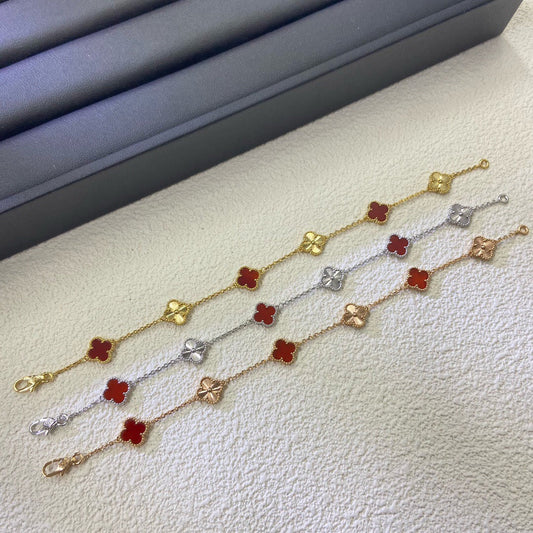 [Love's Uplift]CLOVER 6 MOTIF RED AGATE LASER BRACELET
