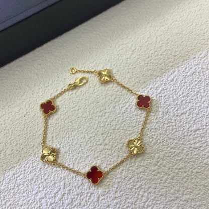 [Love's Uplift]CLOVER 6 MOTIF RED AGATE LASER BRACELET