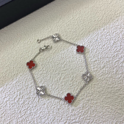 [Love's Uplift]CLOVER 6 MOTIF RED AGATE LASER BRACELET