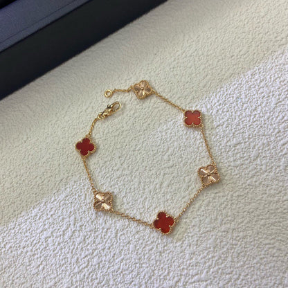 [Love's Uplift]CLOVER 6 MOTIF RED AGATE LASER BRACELET