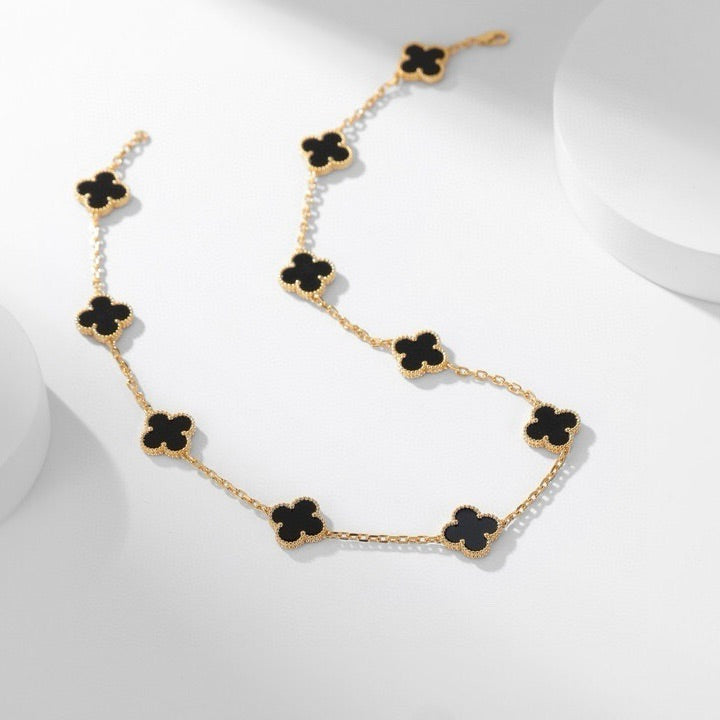 [Love's Uplift]CLOVER 10 MOTIFS ONYX NECKLACE