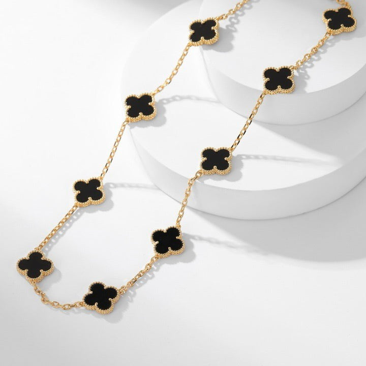 [Love's Uplift]CLOVER 10 MOTIFS ONYX NECKLACE