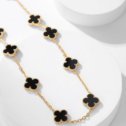 [Love's Uplift]CLOVER 10 MOTIFS ONYX NECKLACE