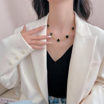 [Love's Uplift]CLOVER 10 MOTIFS ONYX NECKLACE