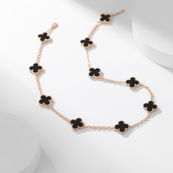 [Love's Uplift]CLOVER 10 MOTIFS ONYX NECKLACE