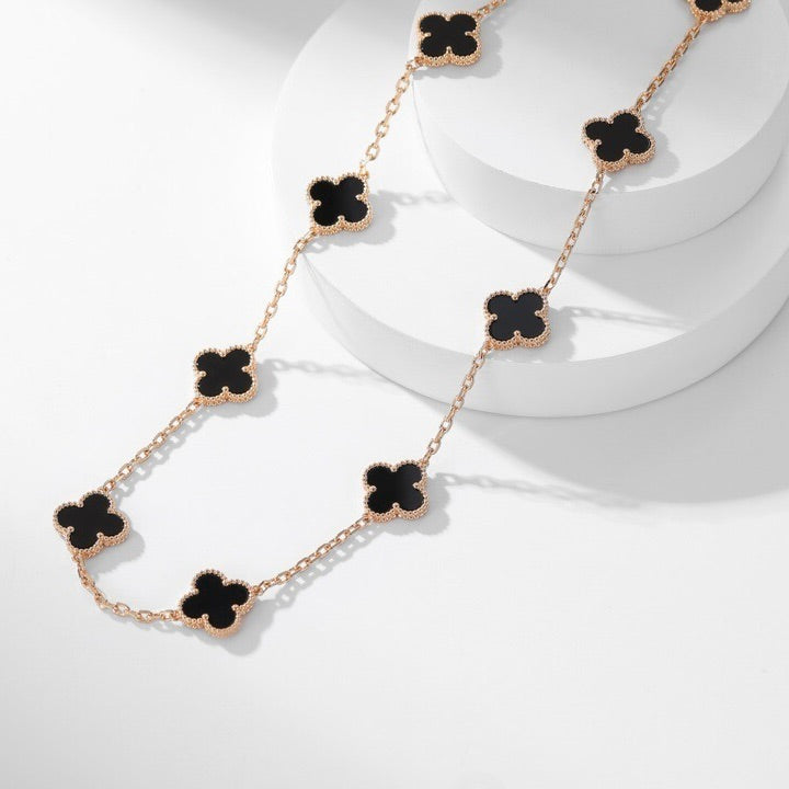 [Love's Uplift]CLOVER 10 MOTIFS ONYX NECKLACE