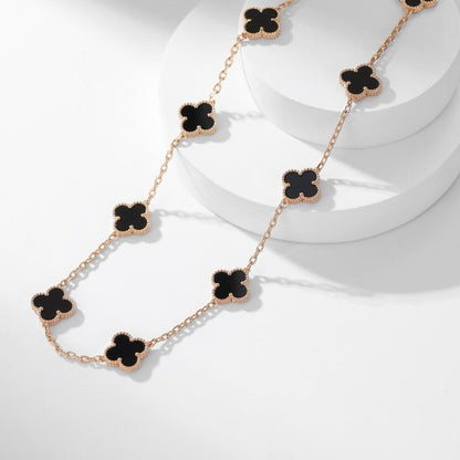 [Love's Uplift]CLOVER 10 MOTIFS ONYX NECKLACE
