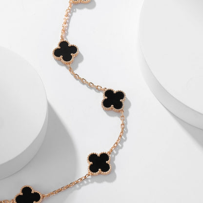 [Love's Uplift]CLOVER 10 MOTIFS ONYX NECKLACE