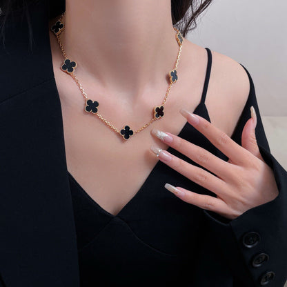 [Love's Uplift]CLOVER 10 MOTIFS ONYX NECKLACE