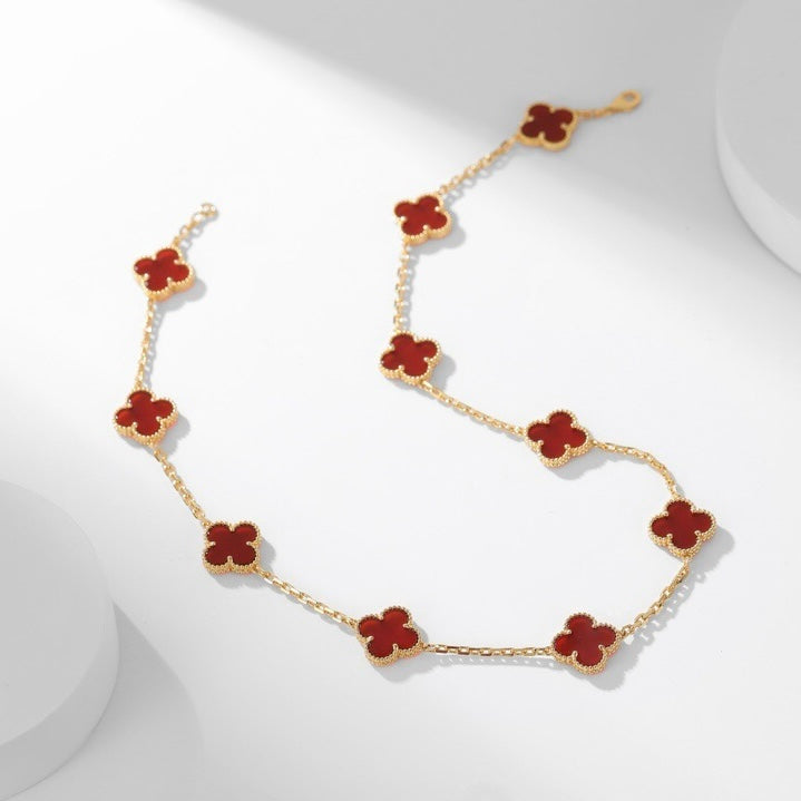 [Love's Uplift]CLOVER 10 MOTIFS CARNELIAN NECKLACE