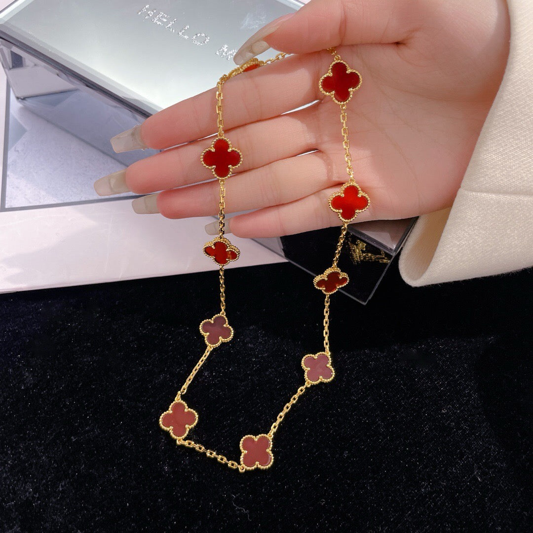 [Love's Uplift]CLOVER 10 MOTIFS CARNELIAN NECKLACE