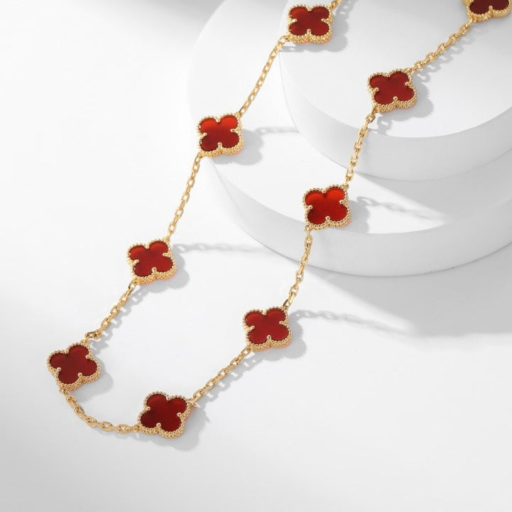 [Love's Uplift]CLOVER 10 MOTIFS CARNELIAN NECKLACE