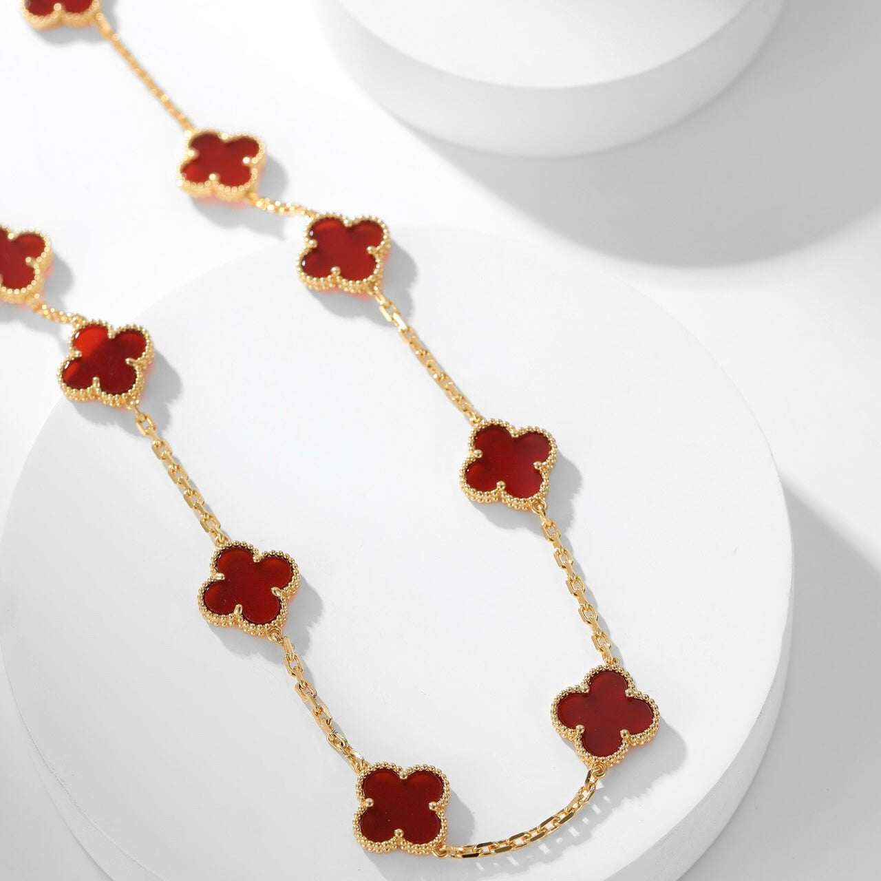 [Love's Uplift]CLOVER 10 MOTIFS CARNELIAN NECKLACE