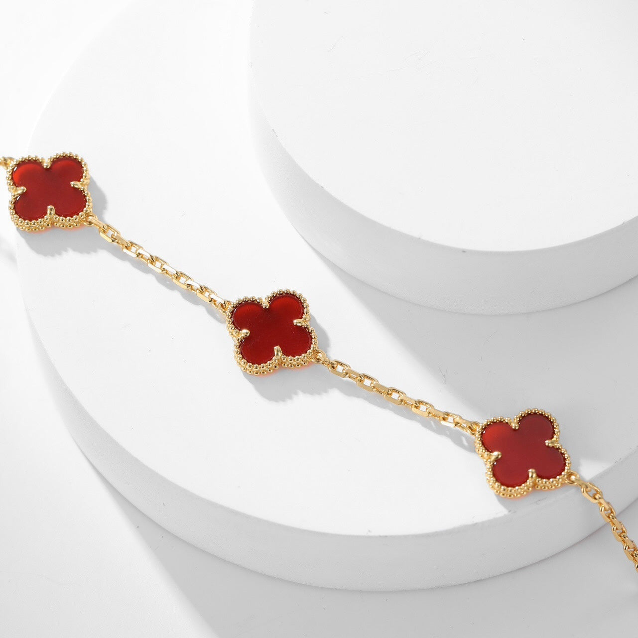 [Love's Uplift]CLOVER 10 MOTIFS CARNELIAN NECKLACE