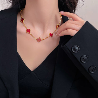 [Love's Uplift]CLOVER 10 MOTIFS CARNELIAN NECKLACE