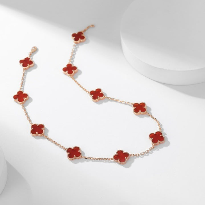 [Love's Uplift]CLOVER 10 MOTIFS CARNELIAN NECKLACE