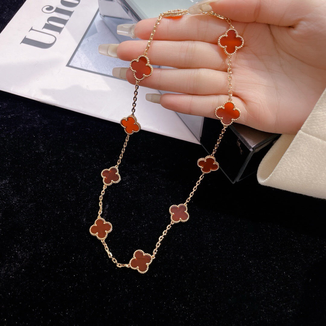 [Love's Uplift]CLOVER 10 MOTIFS CARNELIAN NECKLACE