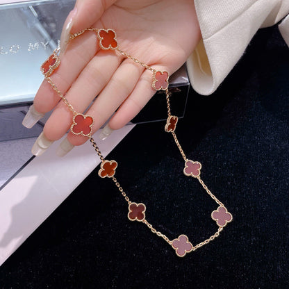 [Love's Uplift]CLOVER 10 MOTIFS CARNELIAN NECKLACE