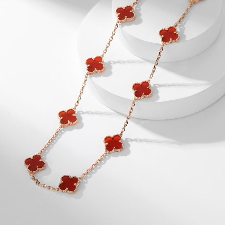 [Love's Uplift]CLOVER 10 MOTIFS CARNELIAN NECKLACE