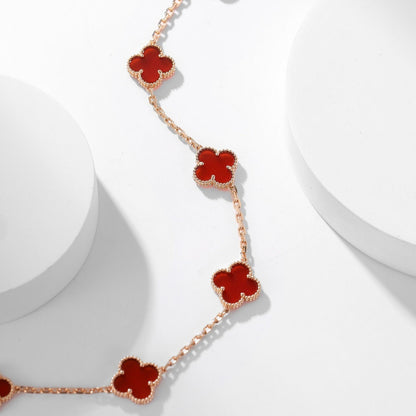 [Love's Uplift]CLOVER 10 MOTIFS CARNELIAN NECKLACE