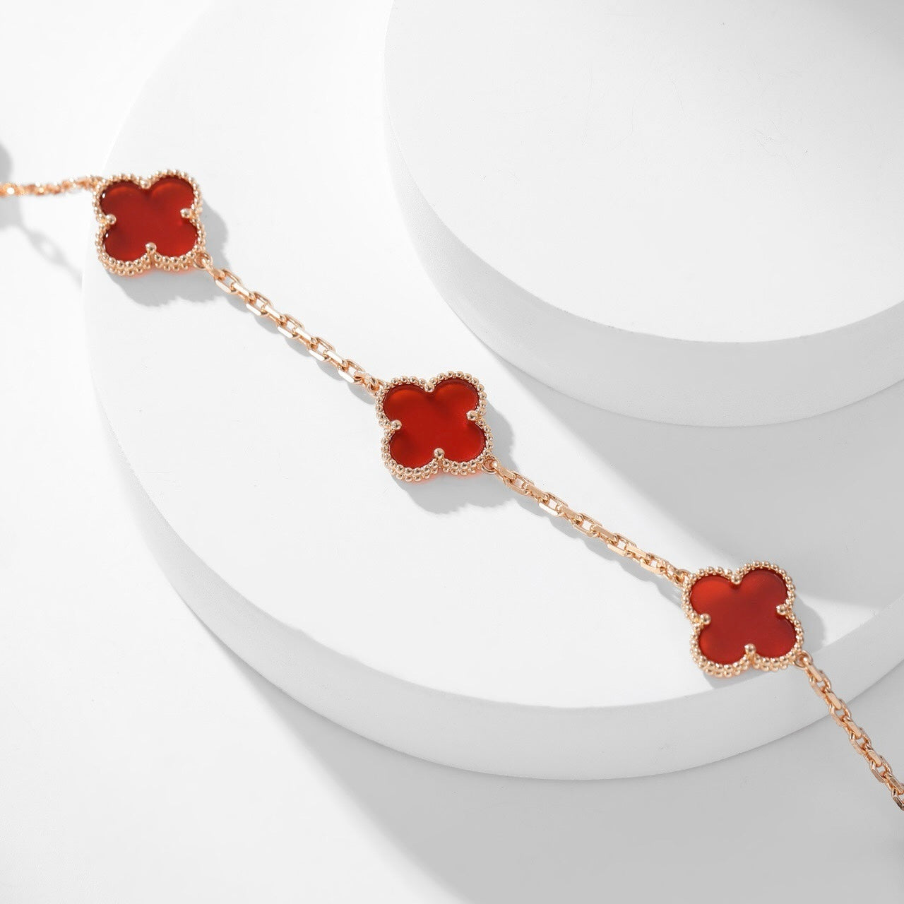 [Love's Uplift]CLOVER 10 MOTIFS CARNELIAN NECKLACE